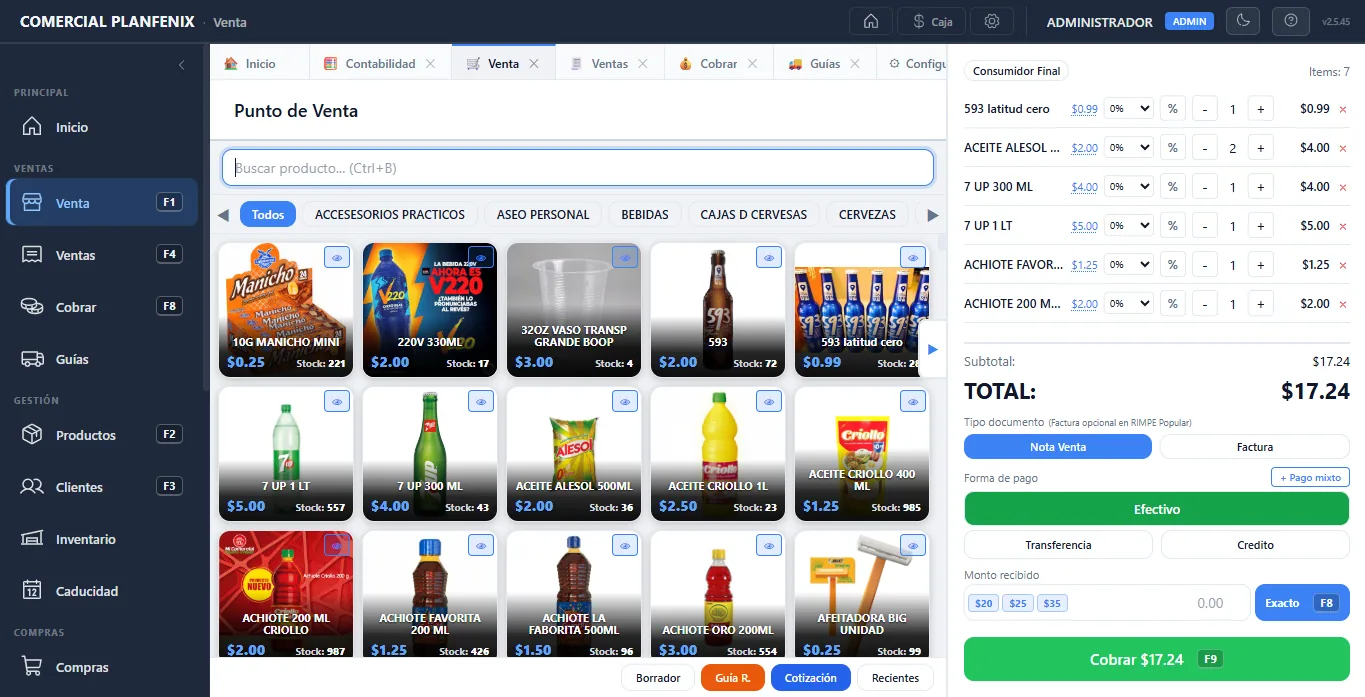 Pantalla de punto de venta de Clouget en Ecuador