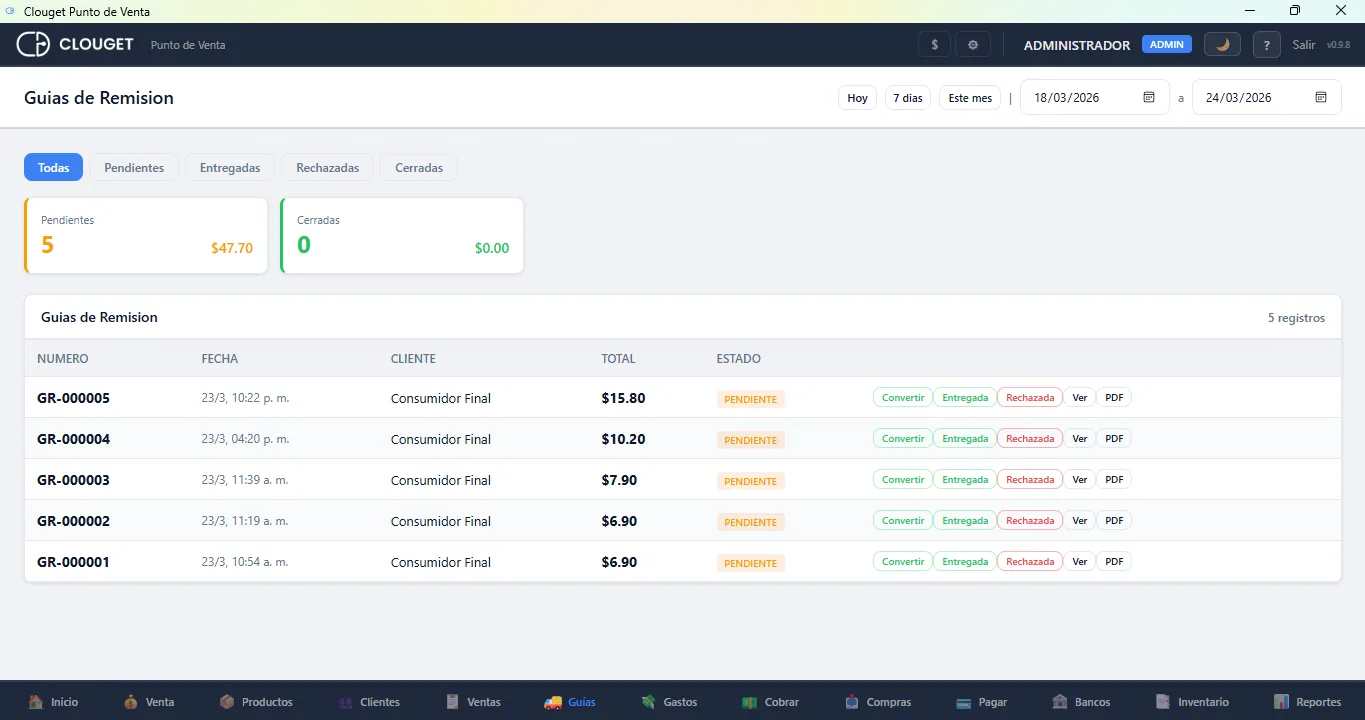 Guías de remisión de Clouget POS