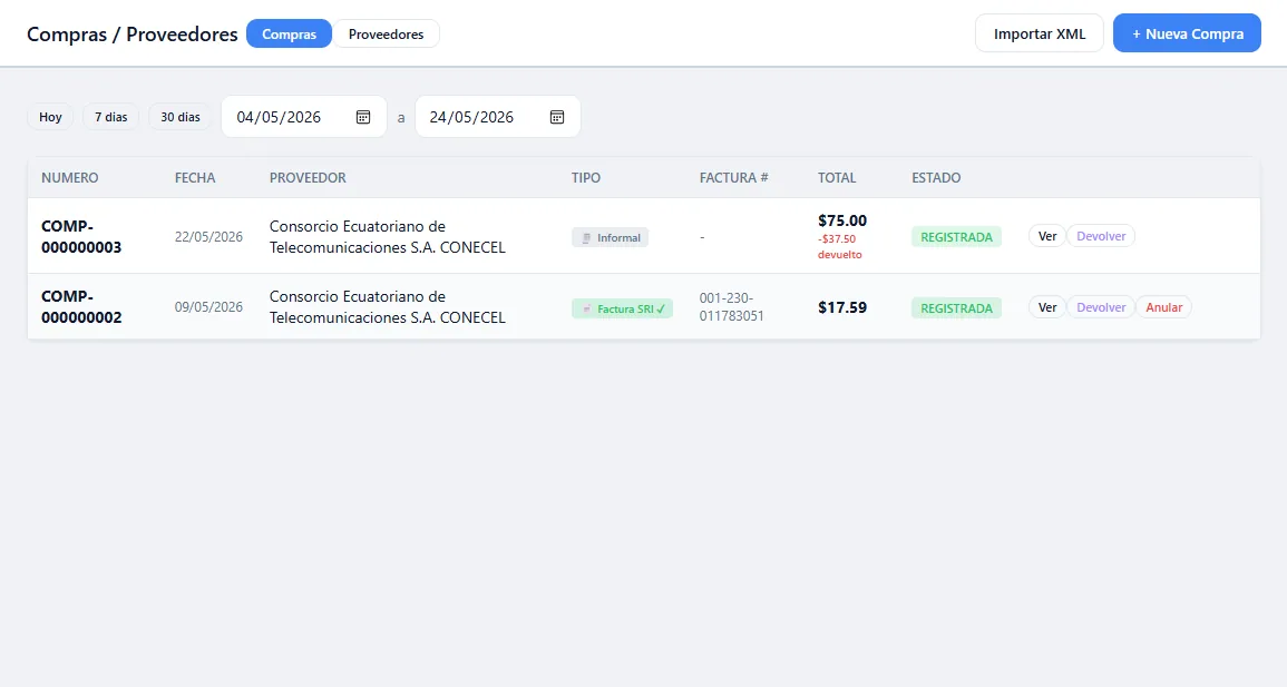 Compras de Clouget POS